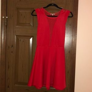Deep V mesh red dress